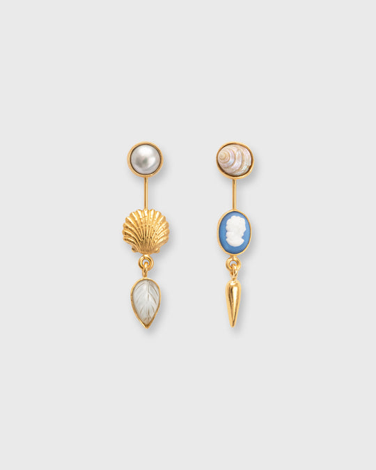 Double Detachable Earrings With Victorian Drop in Pearl