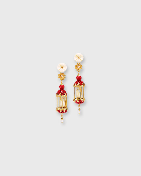 Aviary Classic Mini Earrings in White/Ruby