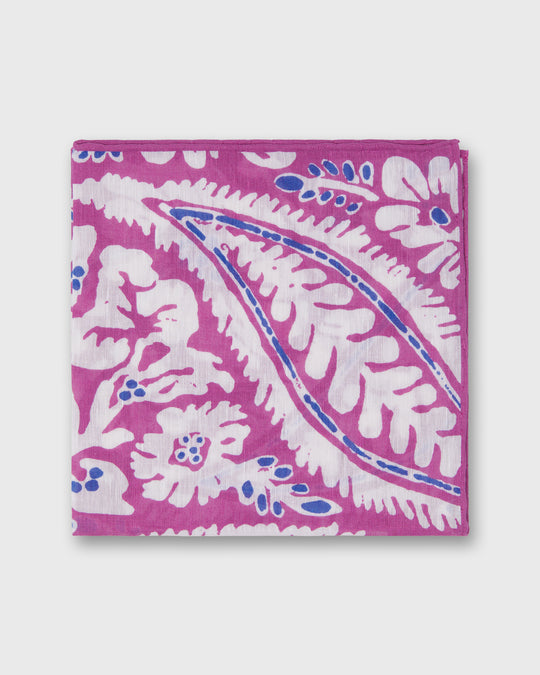 Linen/Cotton Print Pocket Square in Berry/Bone/Lapis Large Paisley