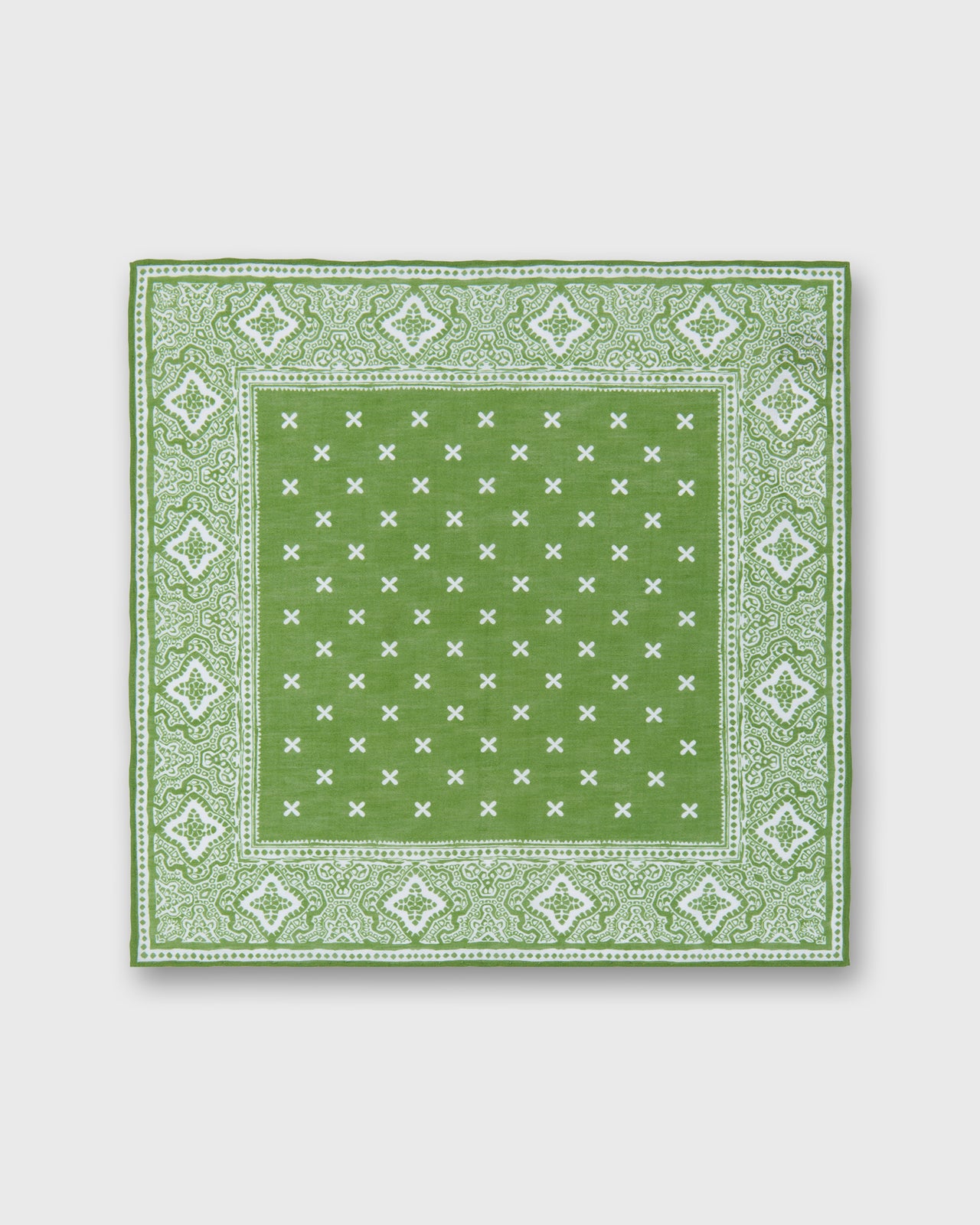 Hand-Rolled Linen/Cotton Print Pocket Square in Spring/Bone Paisley Bandana Print