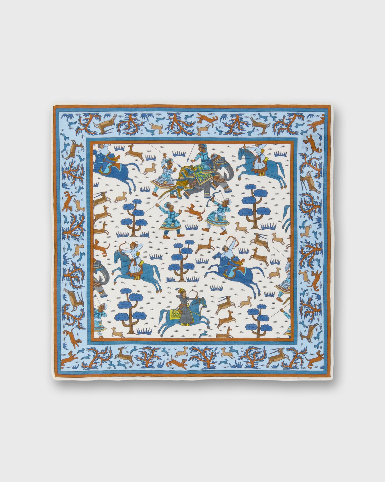 Linen/Cotton Print Pocket Square in Chalk Archer Scene