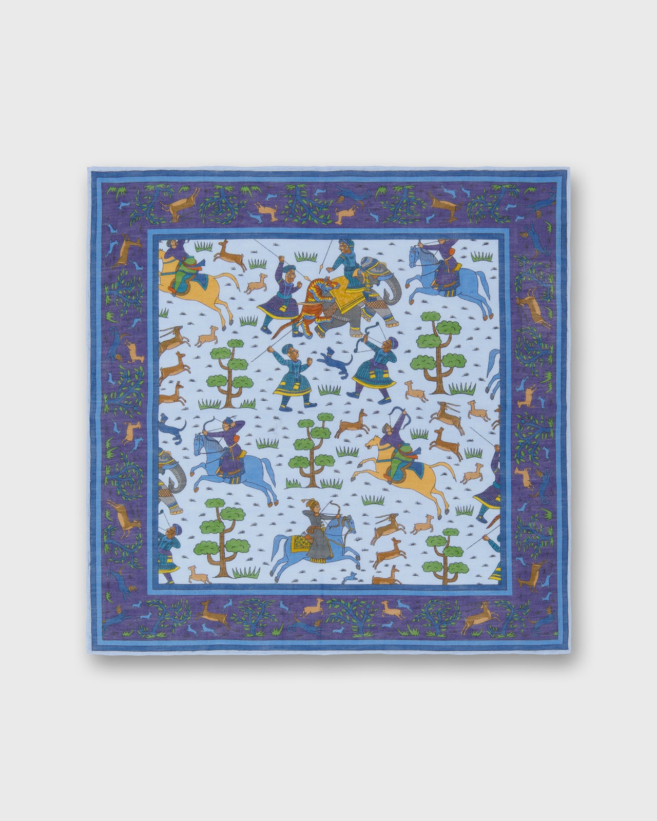 Hand-Rolled Linen/Cotton Print Pocket Square in Sky Archer Scene