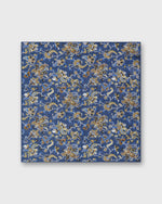 Load image into Gallery viewer, Linen/Cotton Print Pocket Square in Blue/Umber Jacobean Floral
