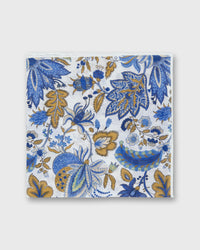 Linen/Cotton Print Pocket Square in Chalk/Navy Botanical