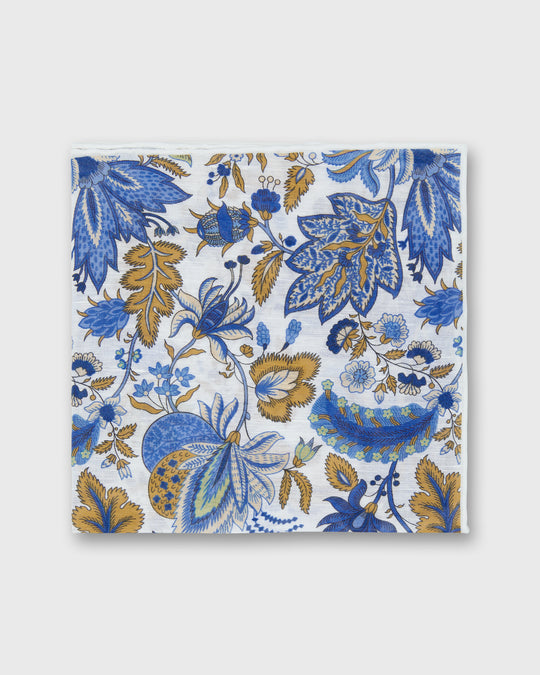 Linen/Cotton Print Pocket Square in Chalk/Navy Botanical