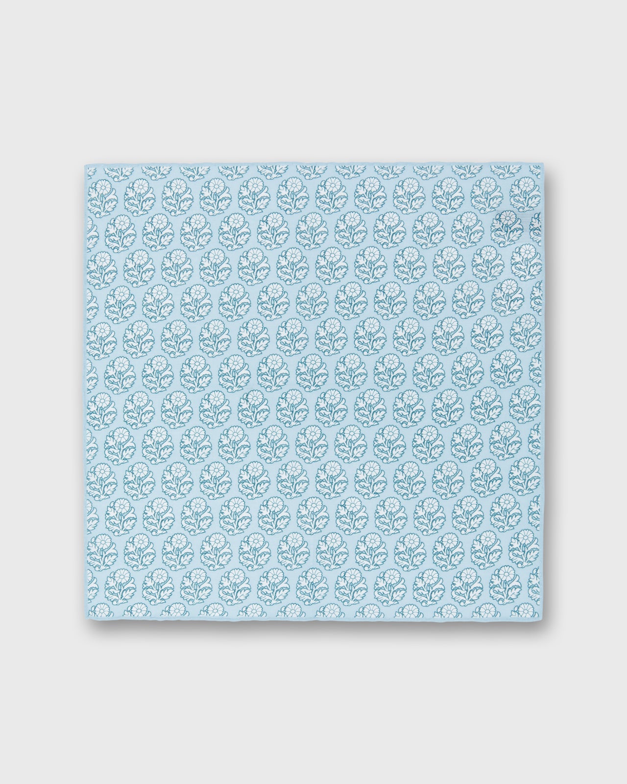 Hand-Rolled Linen/Cotton Print Pocket Square in Seafoam/Bone Flower