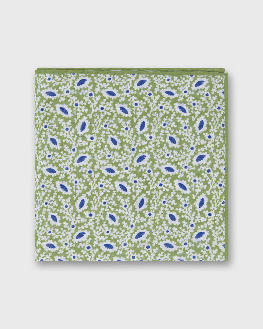 Linen/Cotton Print Pocket Square in Spring/Chalk/Navy Floral