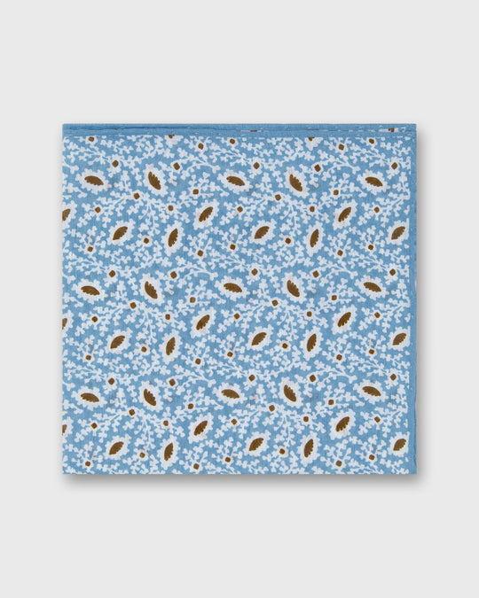 Linen/Cotton Print Pocket Square in Sky/Chalk/Brown Floral