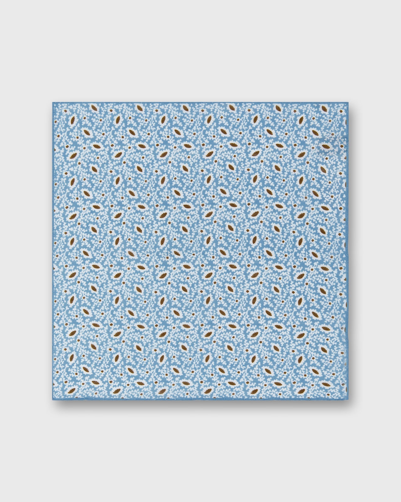 Hand-Rolled Linen/Cotton Print Pocket Square in Sky/Chalk/Brown Floral