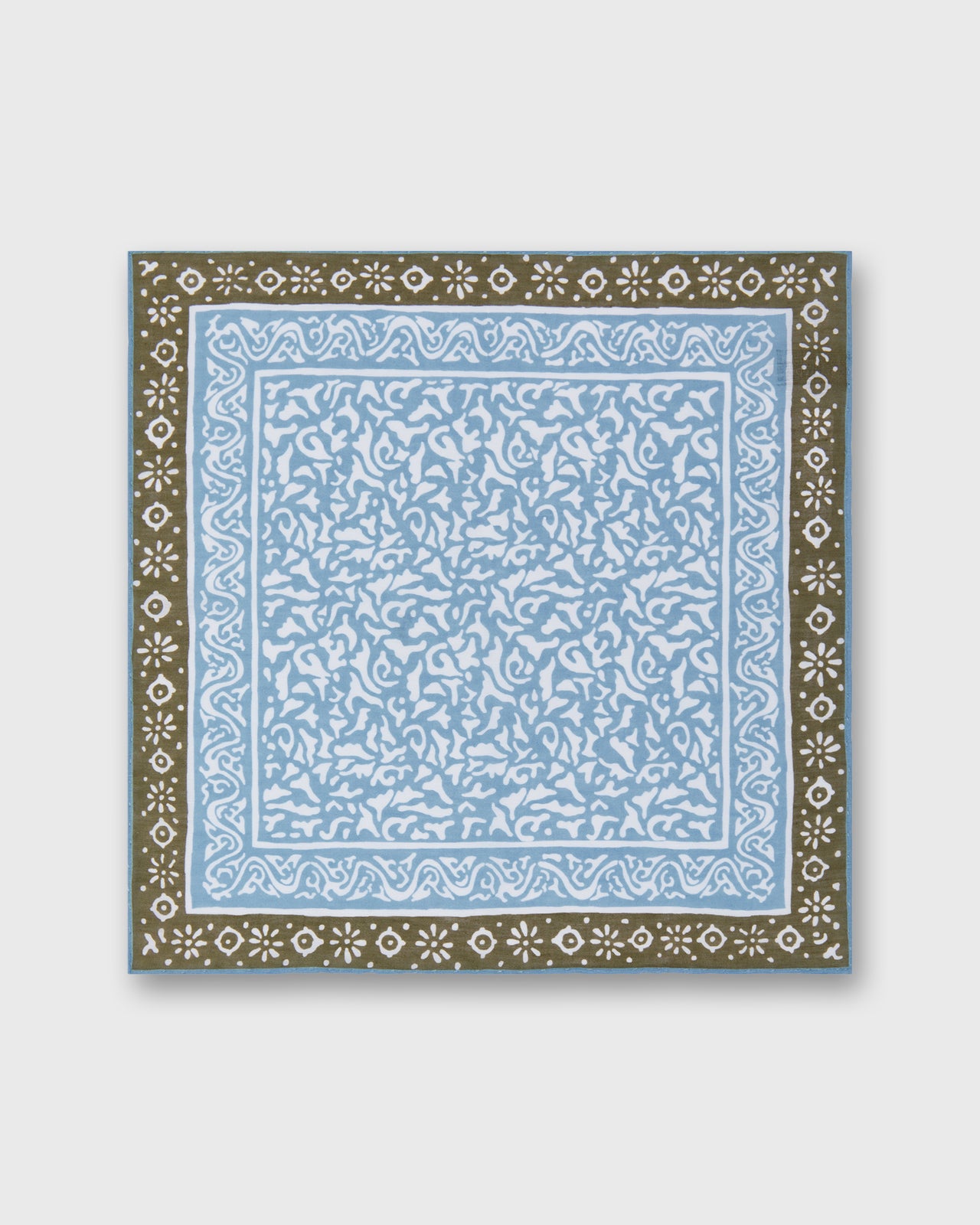 Linen/Cotton Print Pocket Square in Sky/Olive Abstract