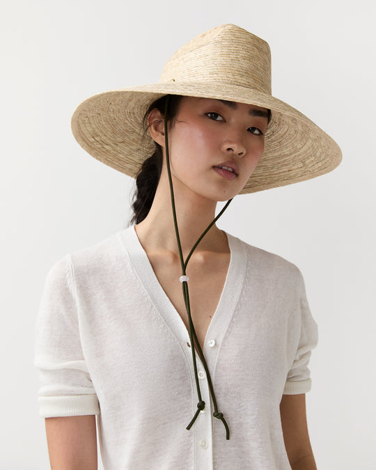 The Hollyhock Hat in Dark Green Lanyard/ Rose Quartz Toggle