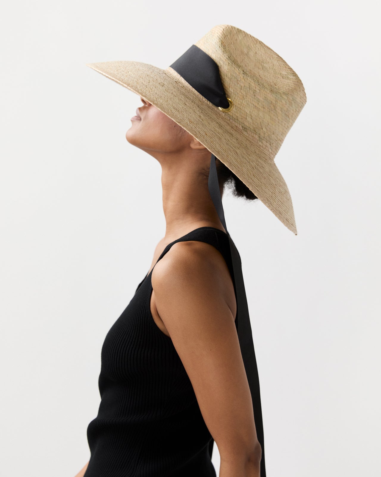 The Hollyhock Hat in Black Long Ribbon