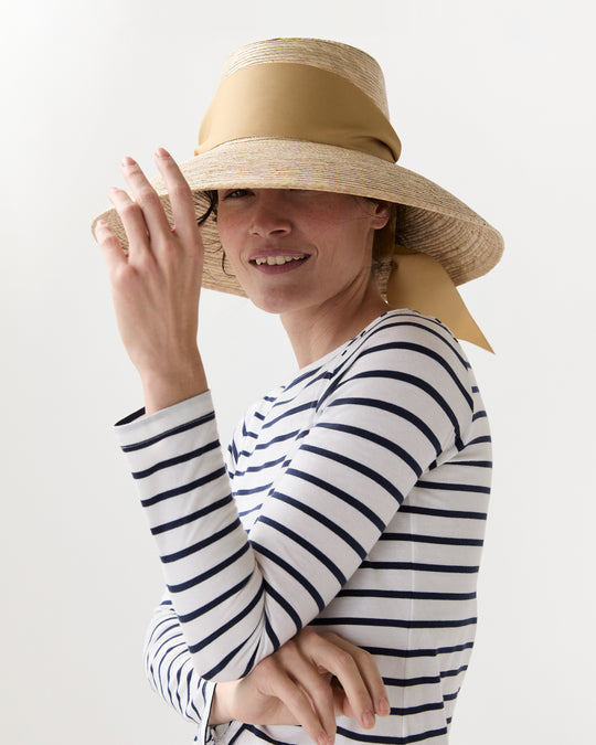 The Wildflower Hat in Tan Wide & Short Ribbon