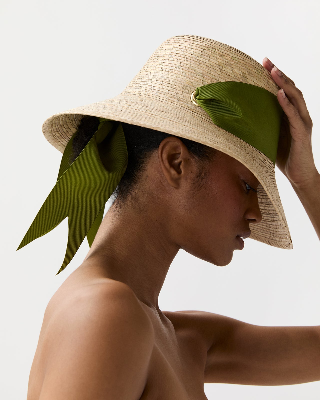 The Clematis Hat in Olive Wide & Short Ribbon