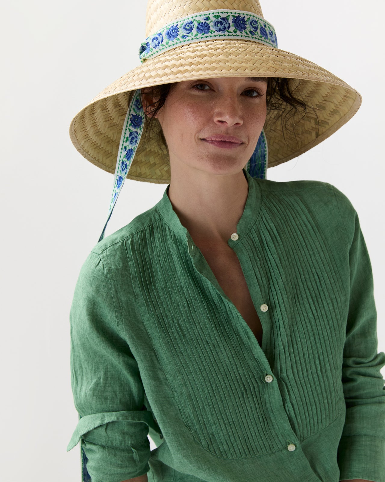 The Amaryllis Hat in Vintage Azure Garden Rose Long Ribbon