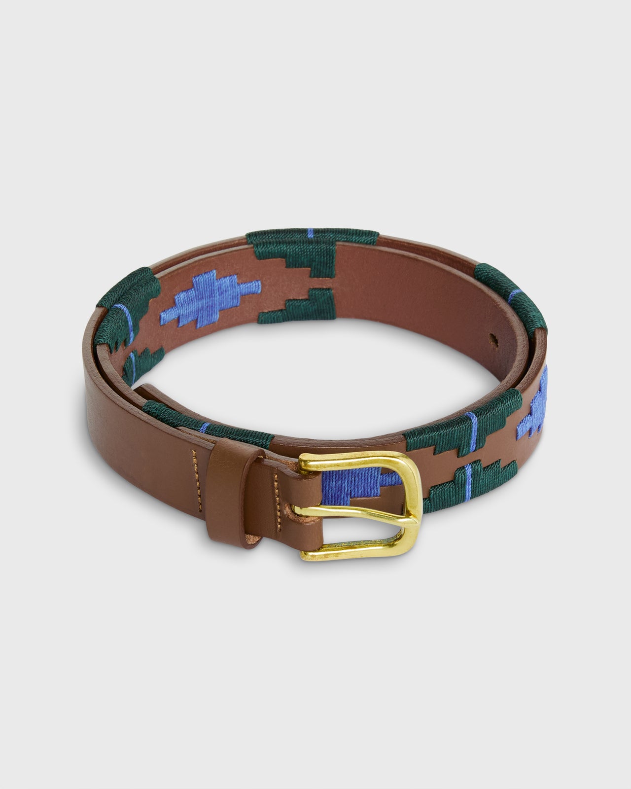 1 1/8" Polo Belt in Blue/Forest Medium Brown Leather