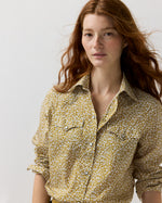 Load image into Gallery viewer, Western Shirt in Gold Feather Meadow Liberty Fabric
