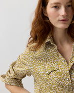 Load image into Gallery viewer, Western Shirt in Gold Feather Meadow Liberty Fabric
