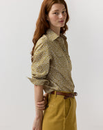 Load image into Gallery viewer, Western Shirt in Gold Feather Meadow Liberty Fabric
