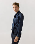 Load image into Gallery viewer, Tie-Neck Blouse in Blue Leopard Crinkle Satin

