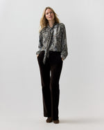 Load image into Gallery viewer, Tie-Neck Blouse in Bark/Powder Leopard Metallic Georgette
