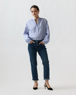 Load image into Gallery viewer, Sunny Blouse in Blue Small Bengal Stripe Poplin
