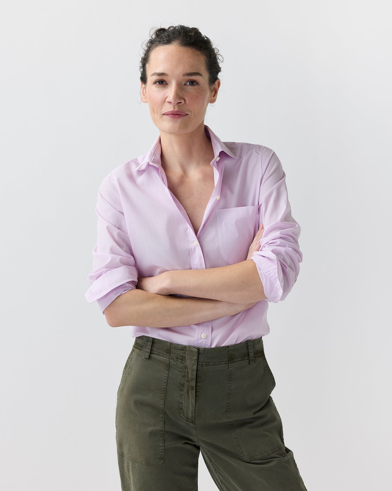 Sidney Shirt in Pink/White Hairline Stripe Poplin