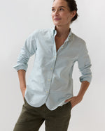 Load image into Gallery viewer, Schoolgirl Shirt in Green/White University Stripe Oxford
