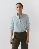 Load image into Gallery viewer, Schoolgirl Shirt in Green/White University Stripe Oxford
