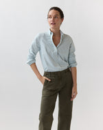 Load image into Gallery viewer, Schoolgirl Shirt in Green/White University Stripe Oxford

