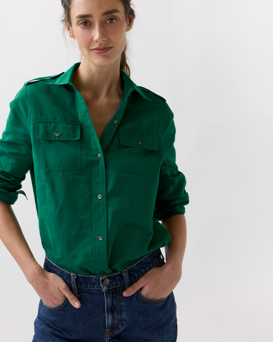 Safari Shirt in Evergreen Nylon Faille
