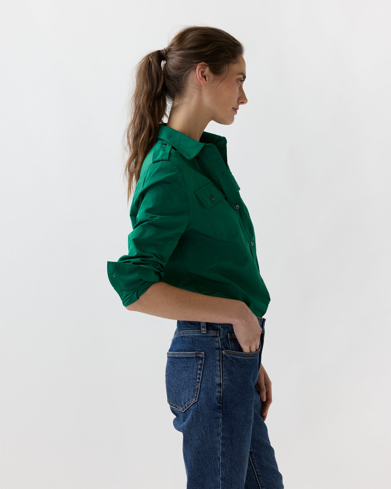 Safari Shirt in Evergreen Nylon Faille