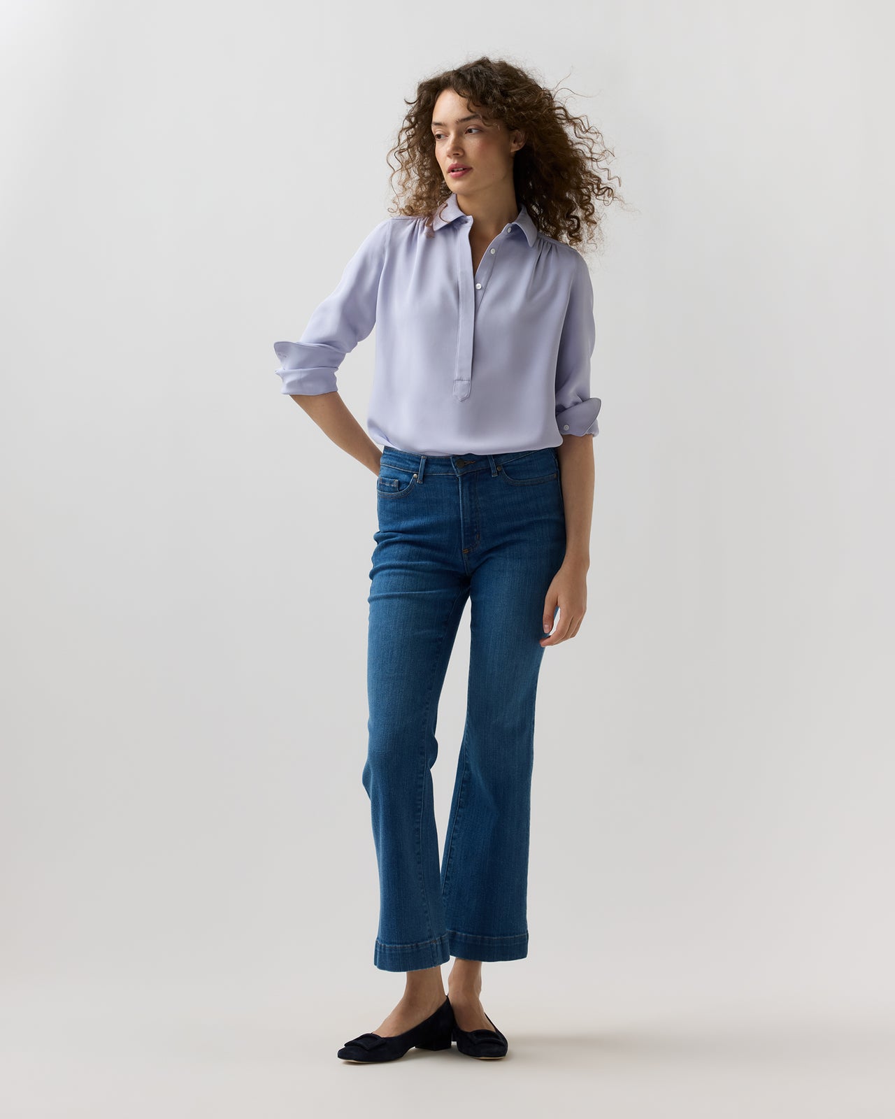 Natalia Blouse in Pale Lavender Silk Crepe De Chine
