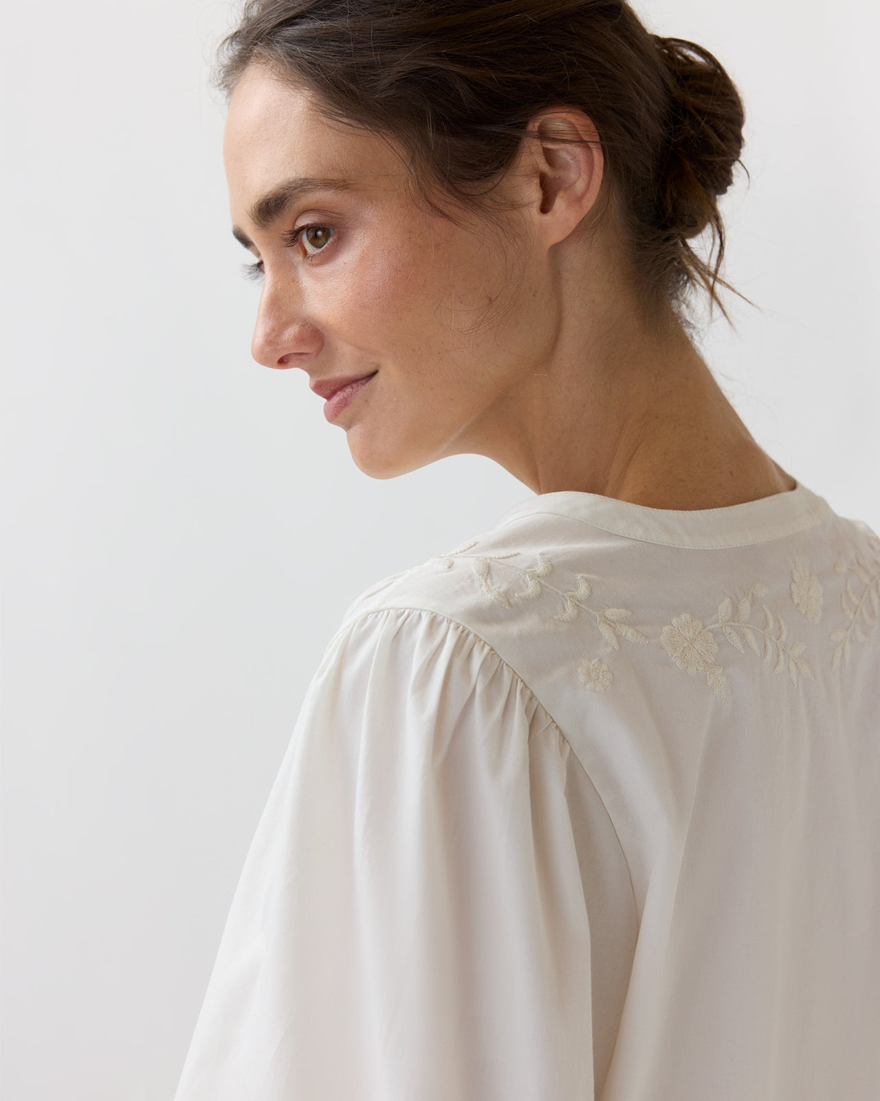 Nanette Blouse in Ivory Embroidered Poplin