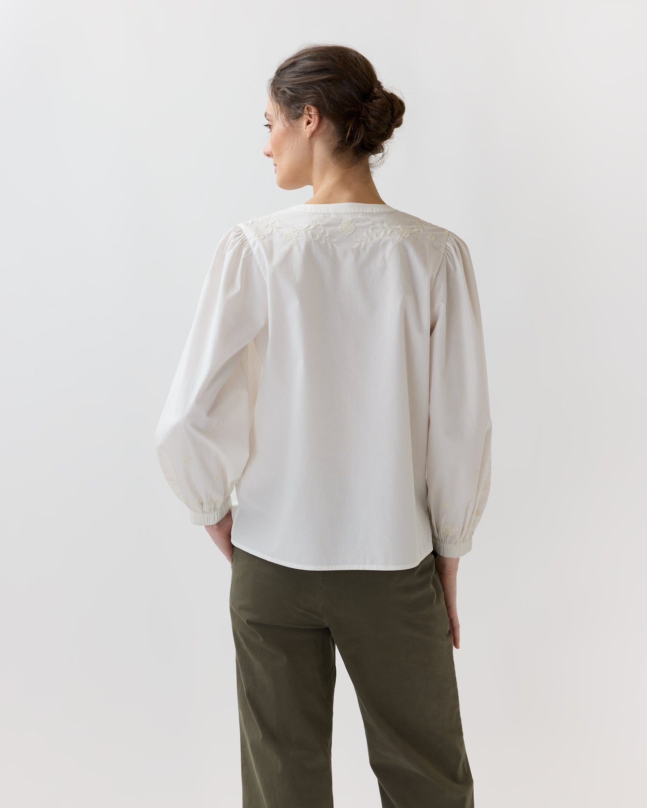 Nanette Blouse in Ivory Embroidered Poplin