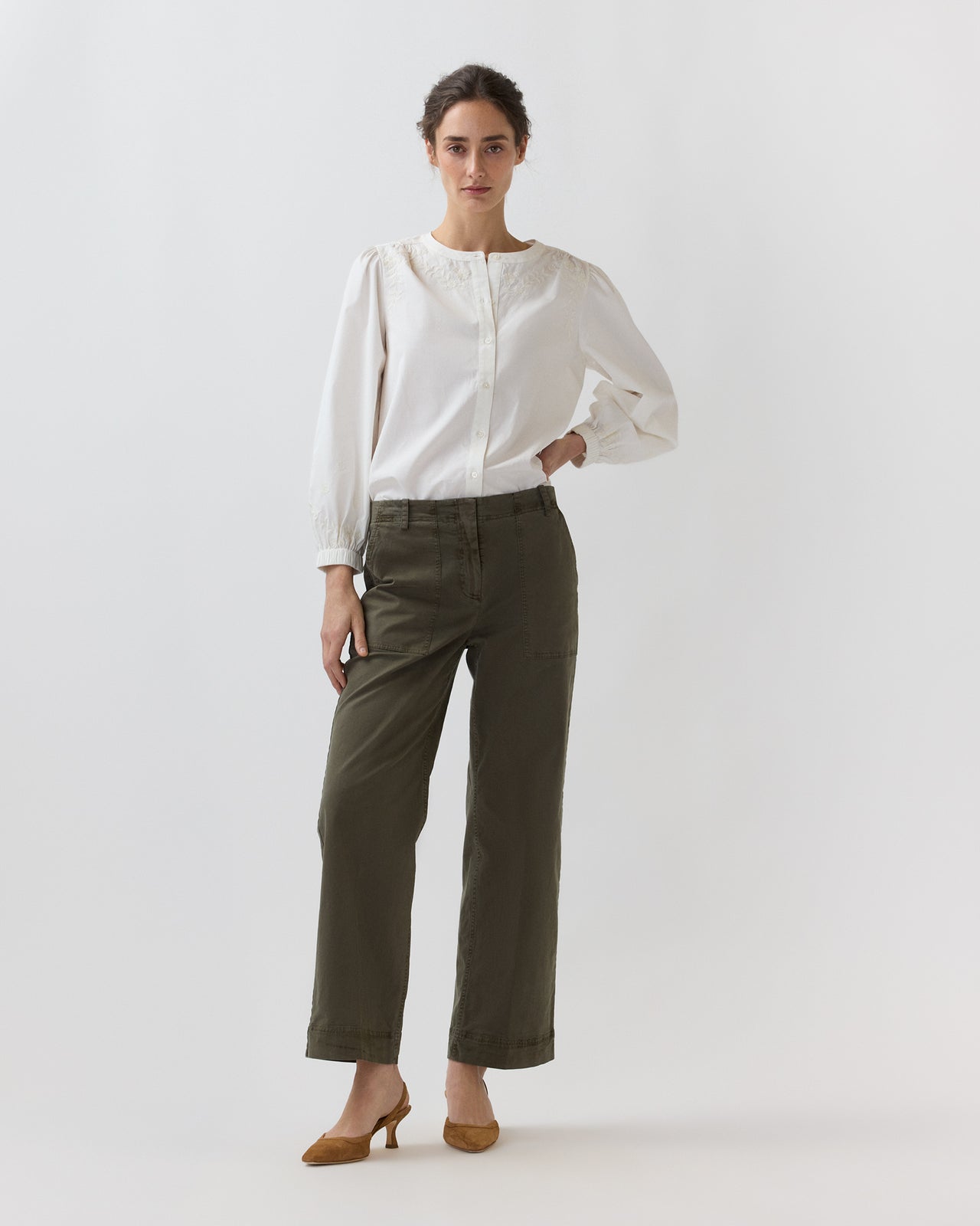 Nanette Blouse in Ivory Embroidered Poplin