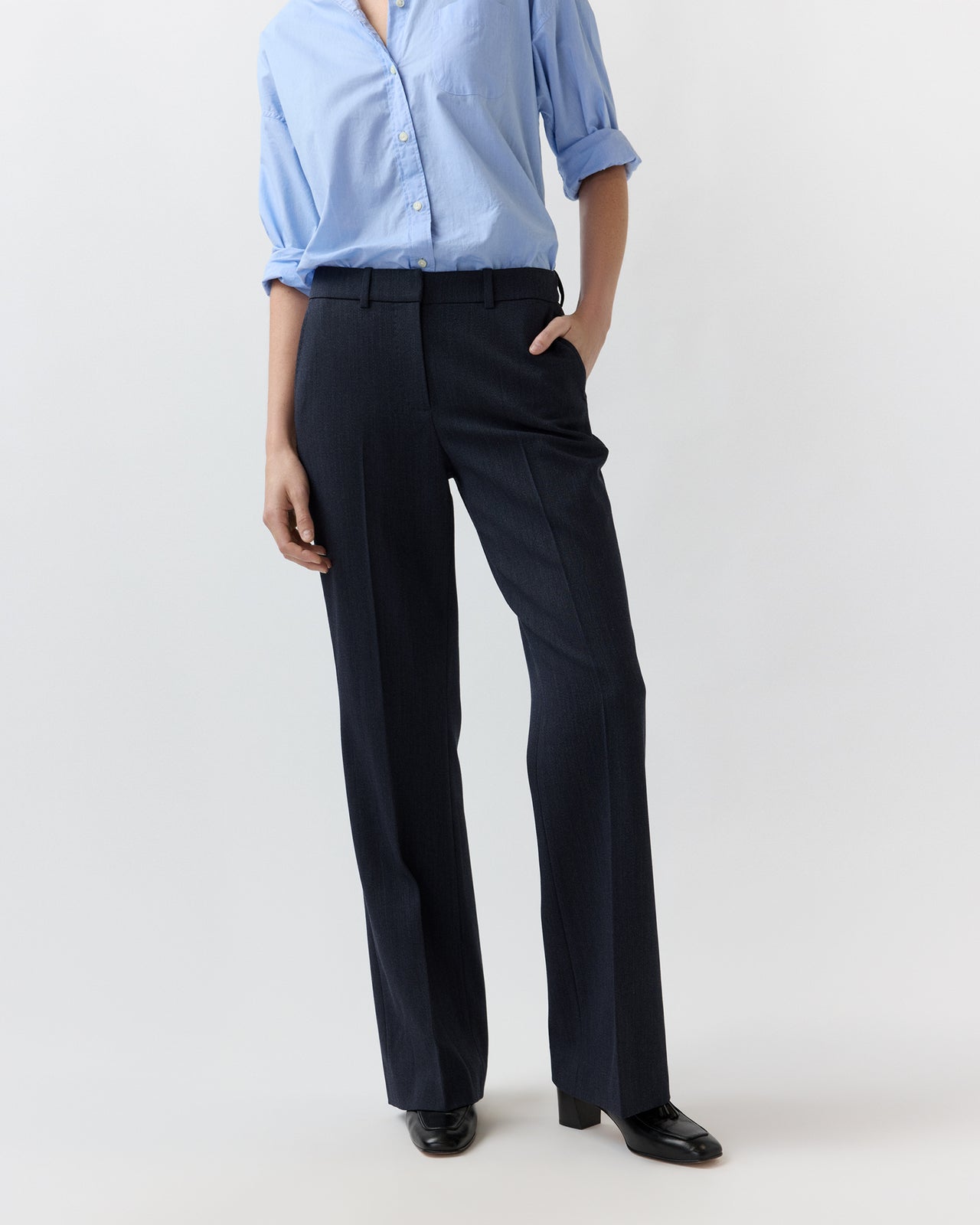 Lane Pant in Heather Navy Cavalry Twill