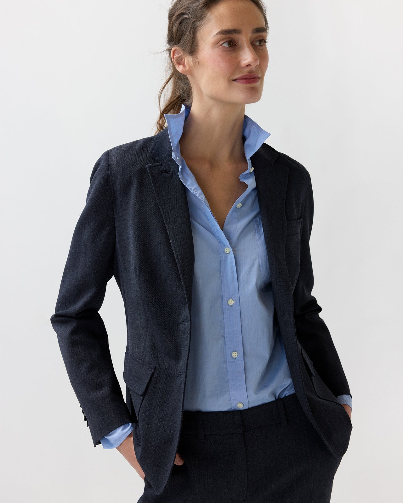 Moira Blazer in Heather Navy Cavalry Twill