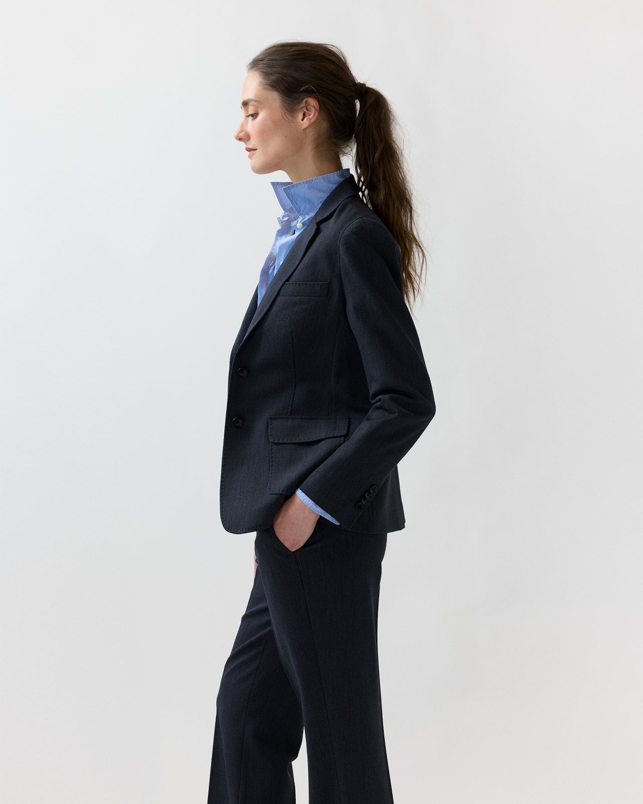 Moira Blazer in Heather Navy Cavalry Twill