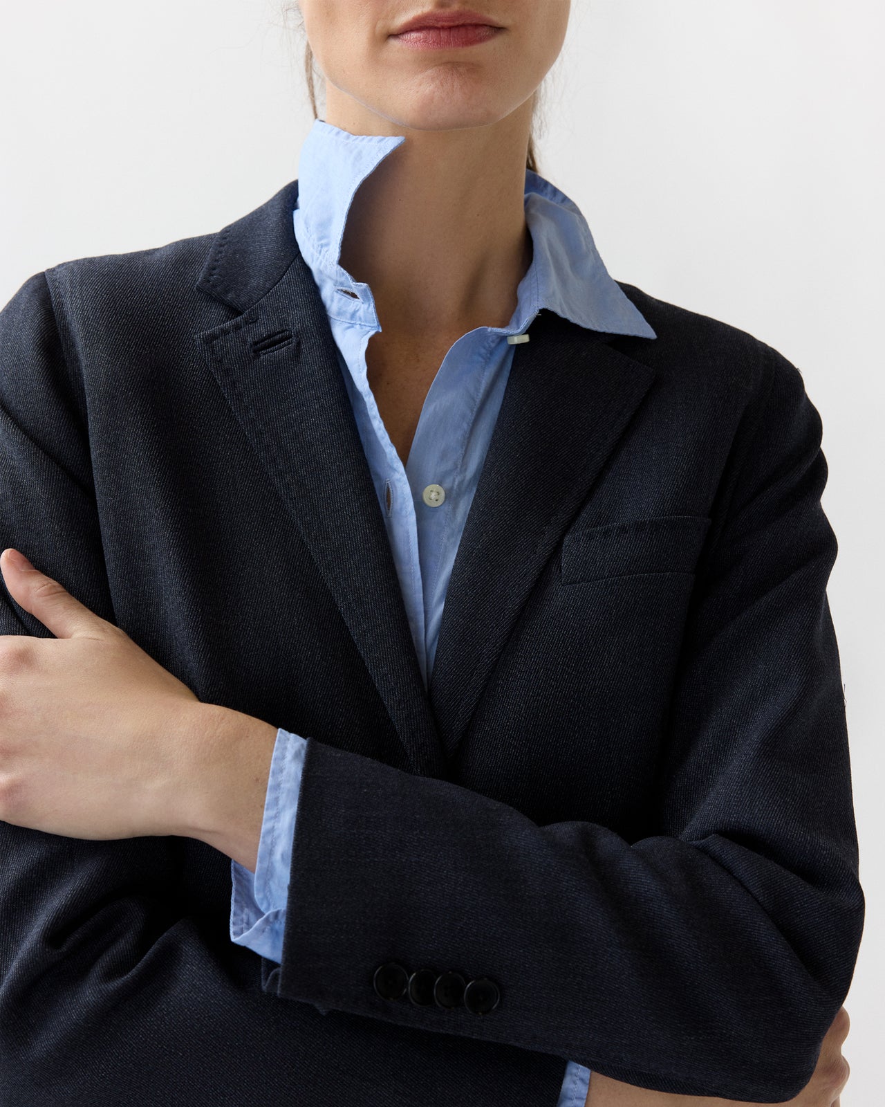 Moira Blazer in Heather Navy Cavalry Twill