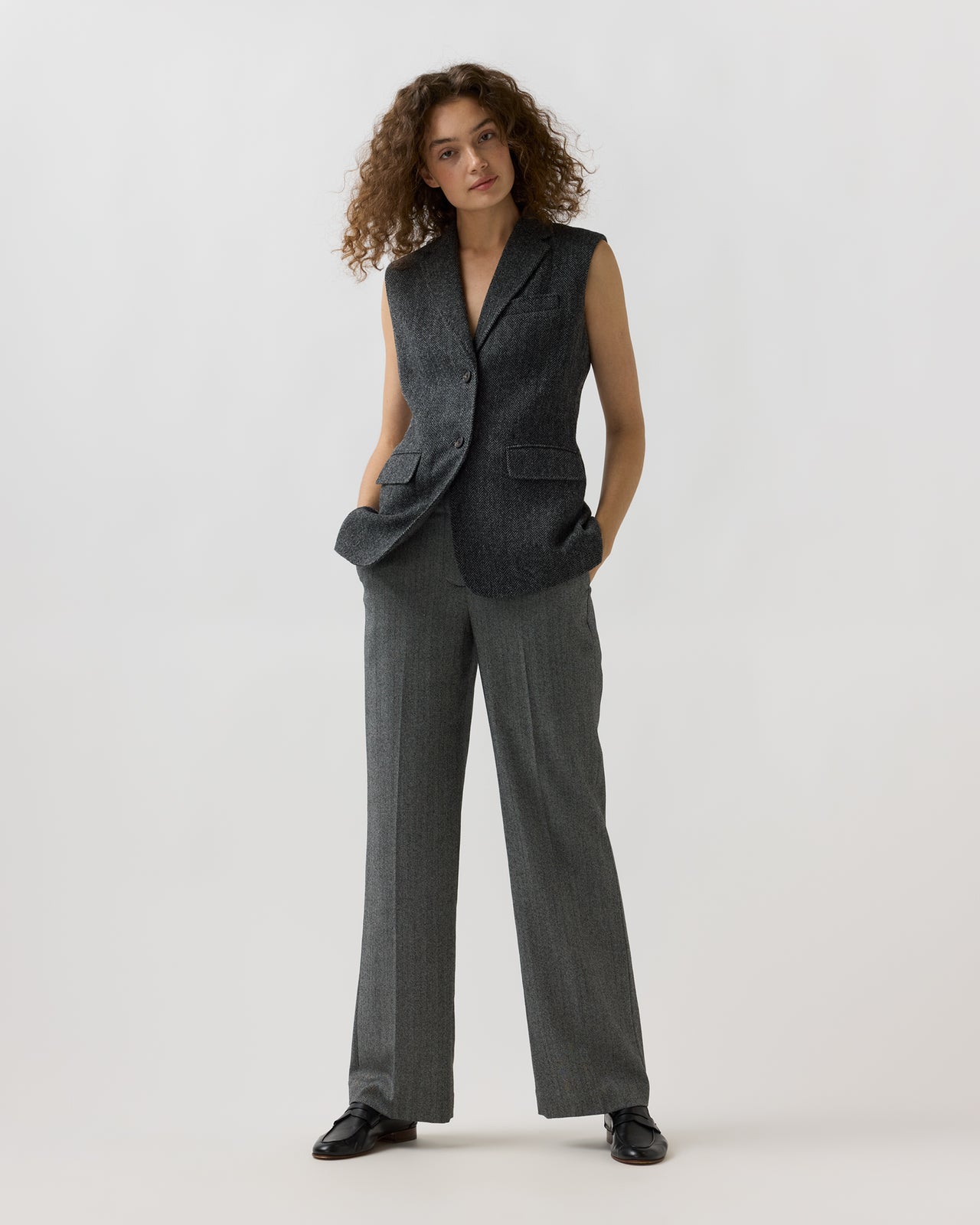 Channing Vest in Charcoal Wool Herringbone