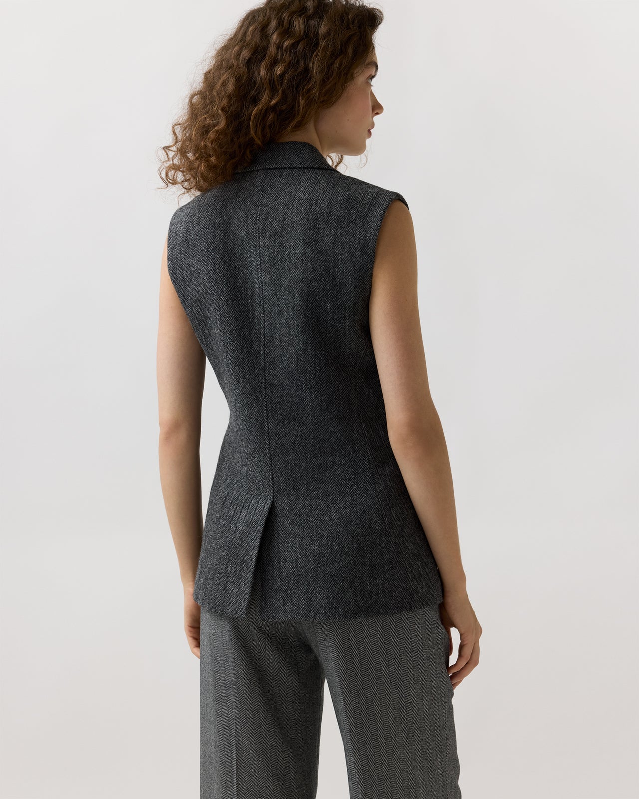 Channing Vest in Charcoal Wool Herringbone