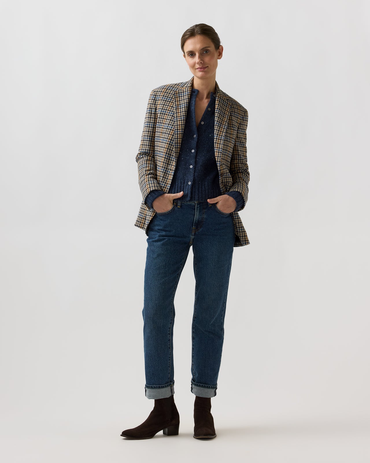 Boyfriend Jacket in Blue/Multi Check Wool
