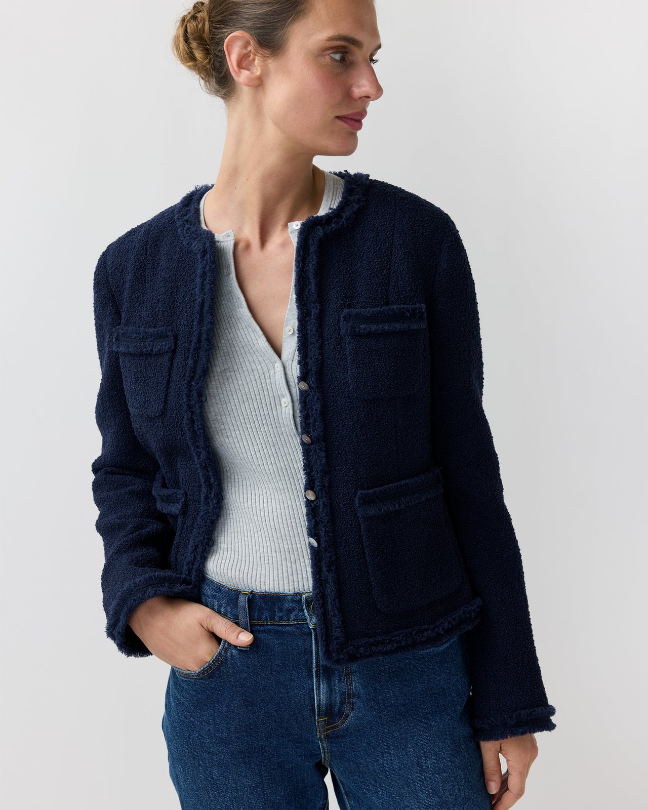 Essie Jacket in Navy Boucle Tweed