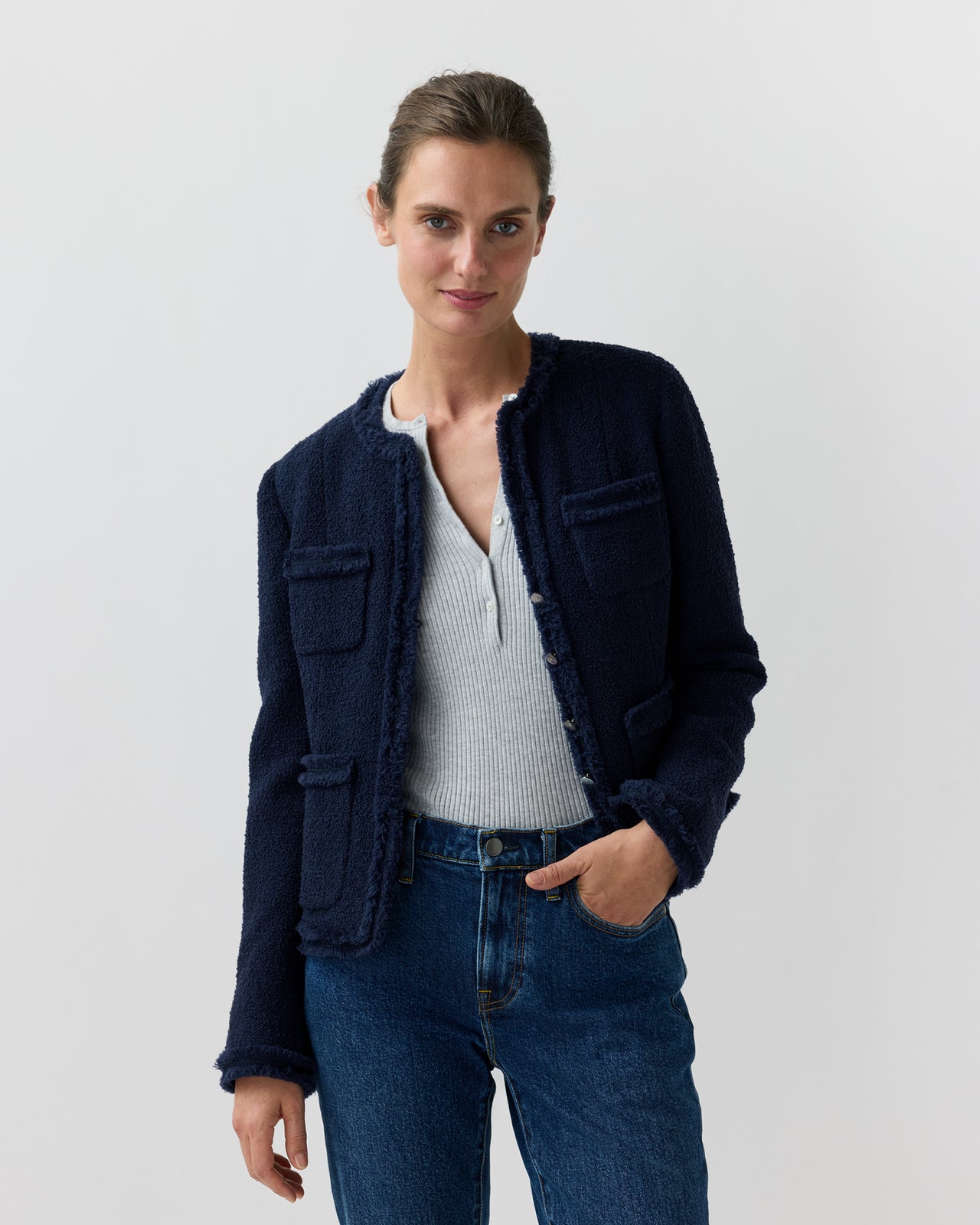Essie Jacket in Navy Boucle Tweed