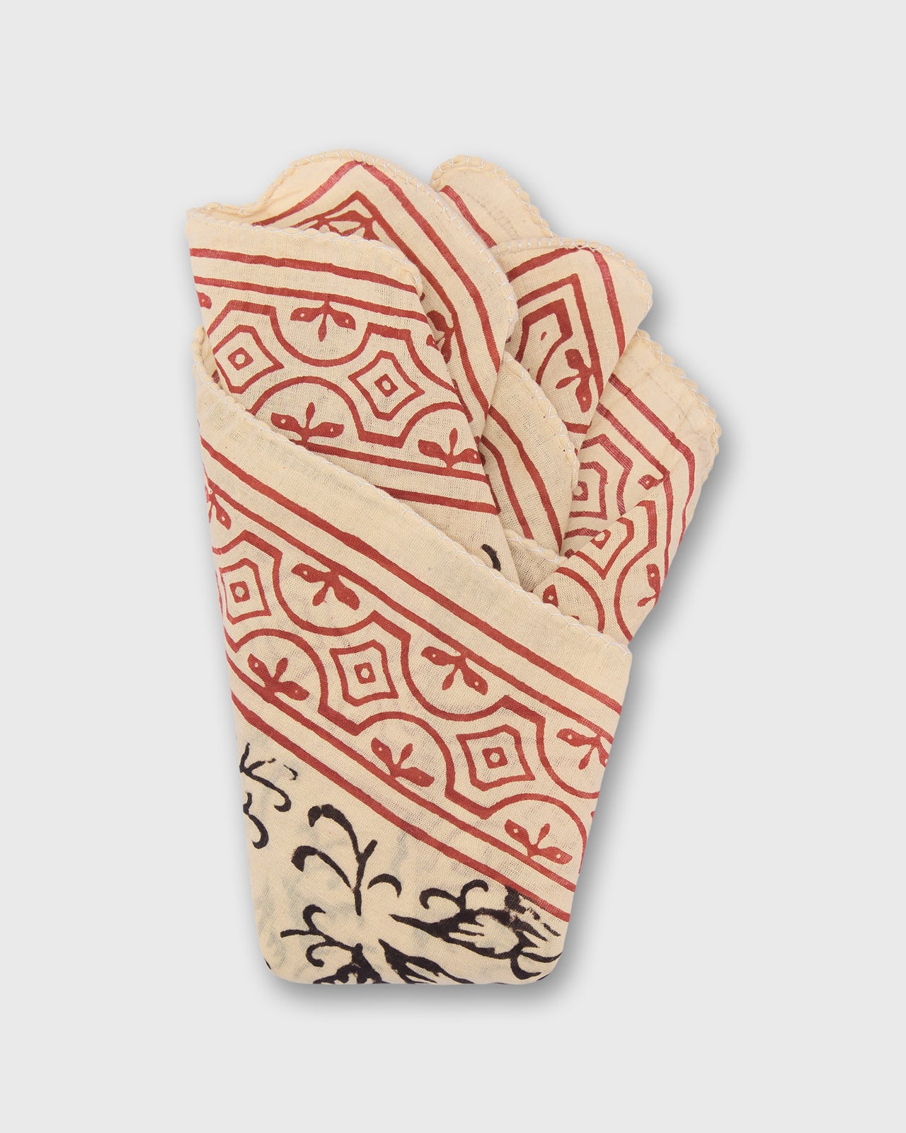 Printed Indian Bandana in Natural/Red/Black