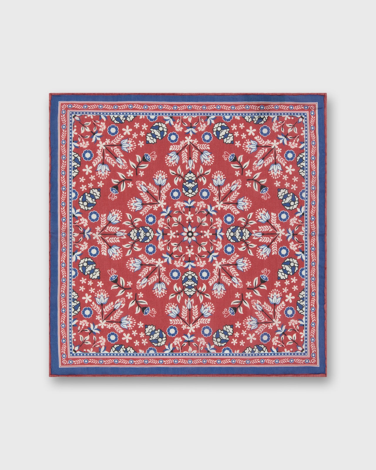 Hand-Rolled Silk/Cotton Print Pocket Square in Pink/Harbour/Chalk Floral