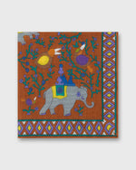 Load image into Gallery viewer, Hand-Rolled Cotton Print Pocket Square in Orange/Blue Elephant
