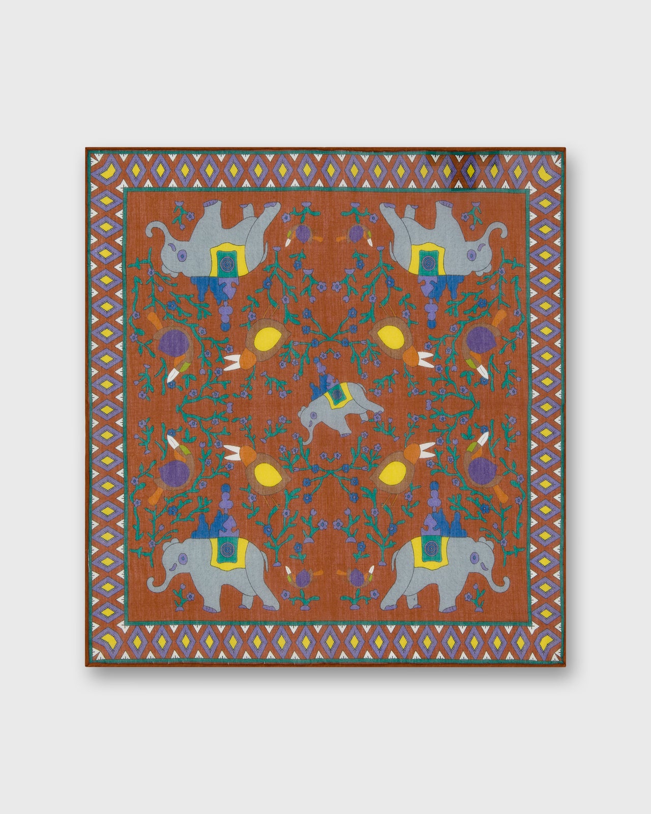 Hand-Rolled Cotton Print Pocket Square in Orange/Blue Elephant