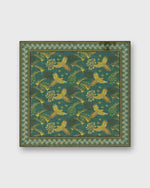 Load image into Gallery viewer, Hand-Rolled Cotton Print Pocket Square in Green/Brown Tropical Bird Scene

